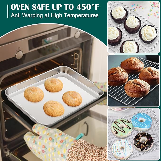 E-far Small Baking Sheet with Wire Rack, Stainless Steel Cookie Sheets Trays & - Image 5