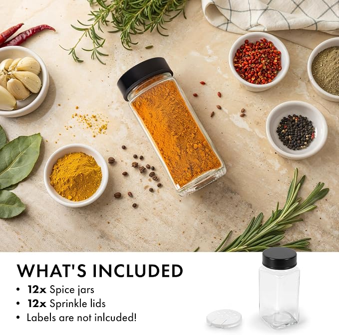 EDELHAUS Glass Spice Jars and Black Stainless Steel Lids Spice Containers - Image 2