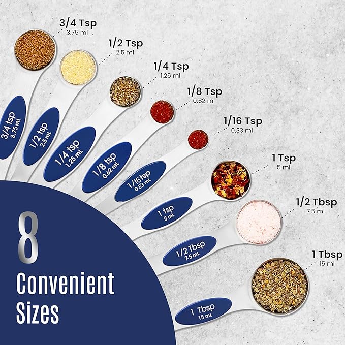 Magnetic Measuring Spoons Set of 9 Stainless Steel Dual-Sided Stackable - Image 7