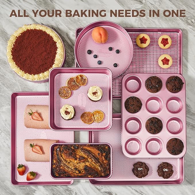 HONGBAKE 9-Piece Baking Pans Set Nonstick, Stackable Non Toxic Bakeware Sets - Image 4