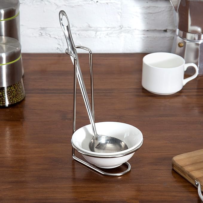 MyGift White Ceramic Ladle Holder Spoon Rest, Upright Single Cooking Utensil - Image 2
