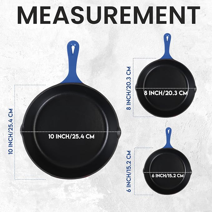 Utopia Kitchen Cast iron Skillets 3 Piece Set, Chefs Pan, Pre Seasoned Cast - Image 2
