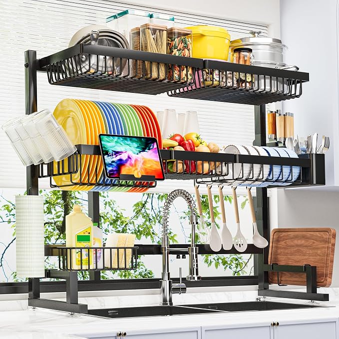 ADBIU Over The Sink Dish Drying Rack Snap-On Design 2 Tier Large Dish Rack by ADBIU