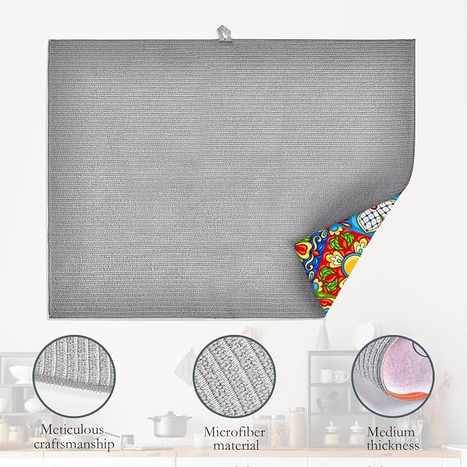 Mexican Tile Dish Drying Mat, Boho Tradicion Drying Rack Pad Countertop Dishes - Image 4