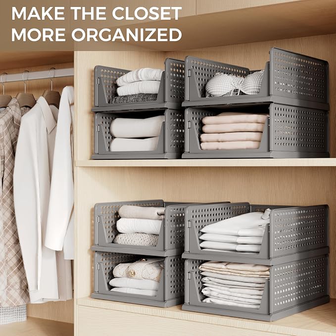 Pinkpum 6 Pack Black Closet Organizers and Storage Plastic Stackable Storage - Image 5