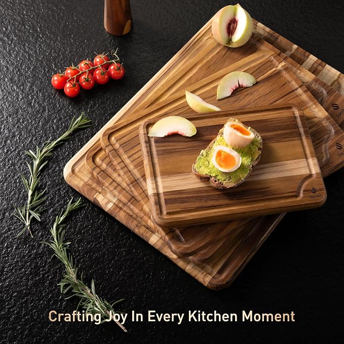 4 Pack Teak Wood Cutting Board Set - Image 9