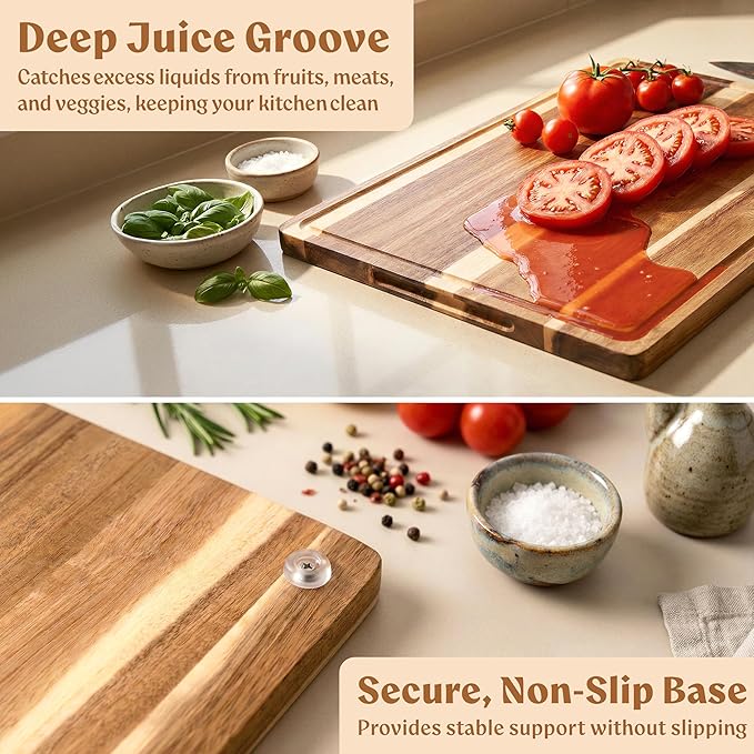 Acacia Wood XL Cutting Board for Kitchen, Large Cutting Board 17.1 × 12.8 - Image 6