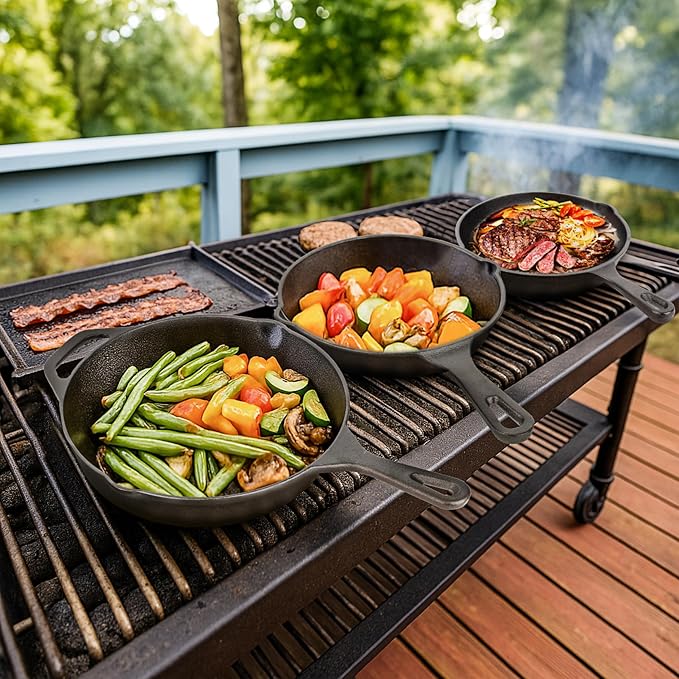 Cast Iron Skillet 3-Piece Set, Heavy-Duty Pre-Seasoned Pan Cookware Set - Image 7