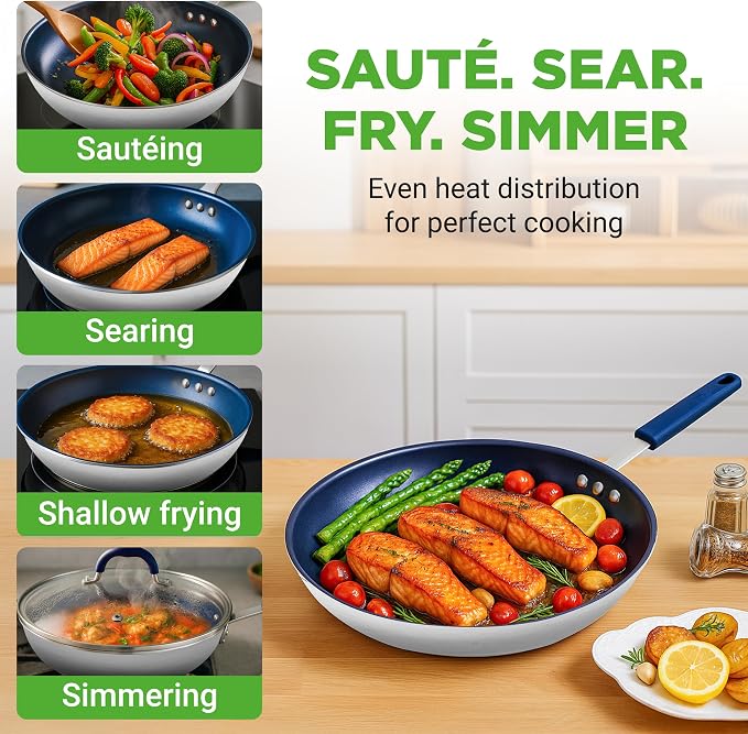 NutriChef 12" Fry Pan With Lid - Image 2