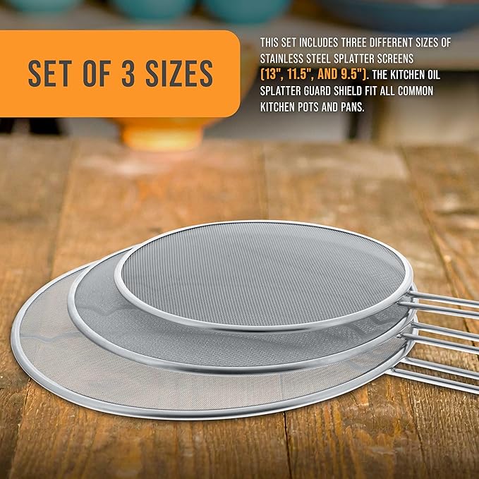 U.S. Kitchen Supply Set of 3 Stainless Steel Splatter Screen - Image 2