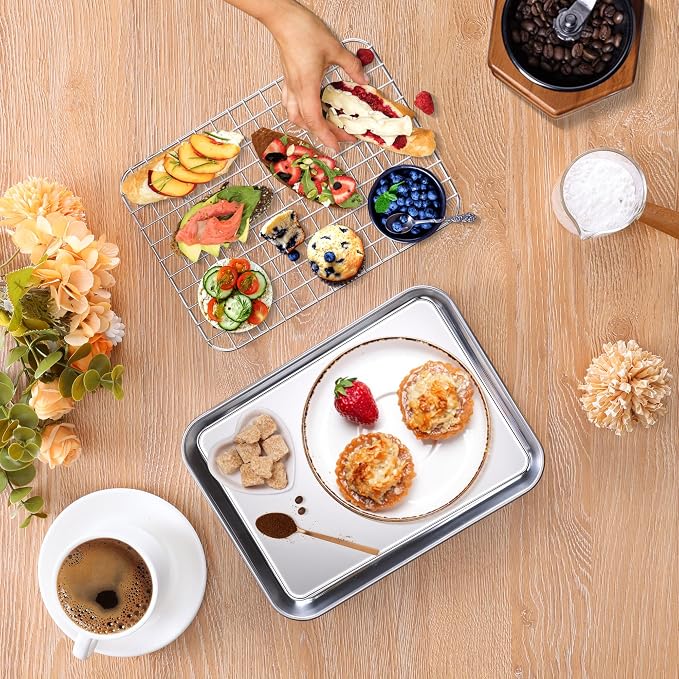 Homikit Toaster Oven Pan with Rack Set, 9 x 7 Inch Stainless Steel Small Cookie - Image 8