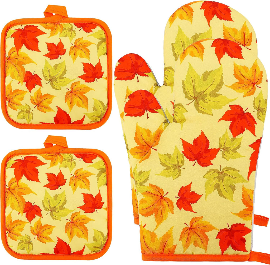 Lucleag 4 Pieces Fall Oven Mitts and Pot Holders Set, Thanksgiving
