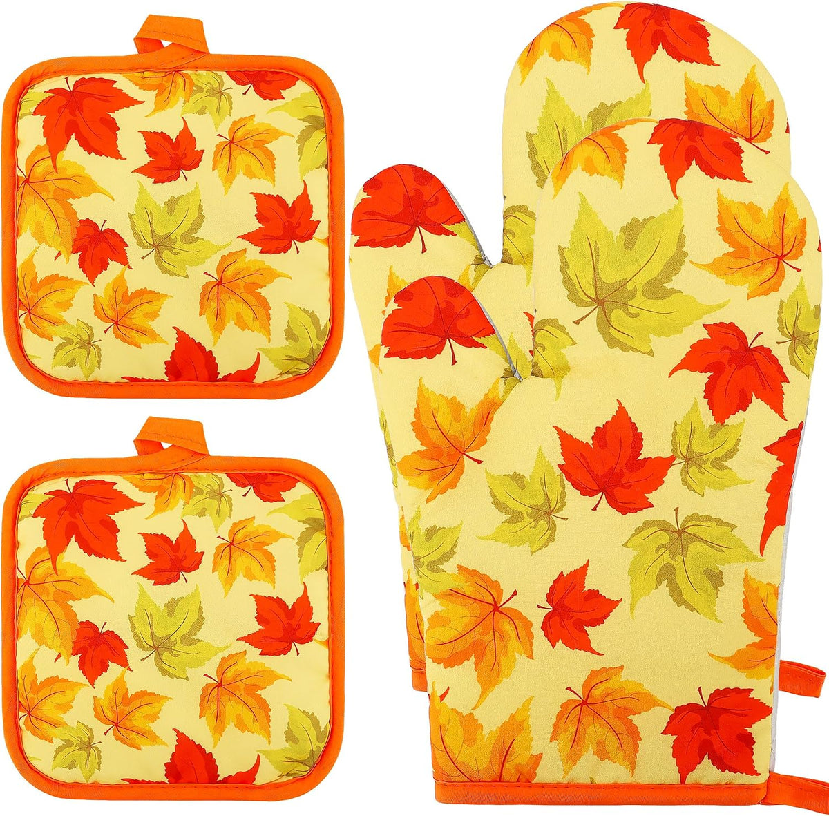 Lucleag 4 Pieces Fall Oven Mitts and Pot Holders Set, Thanksgiving