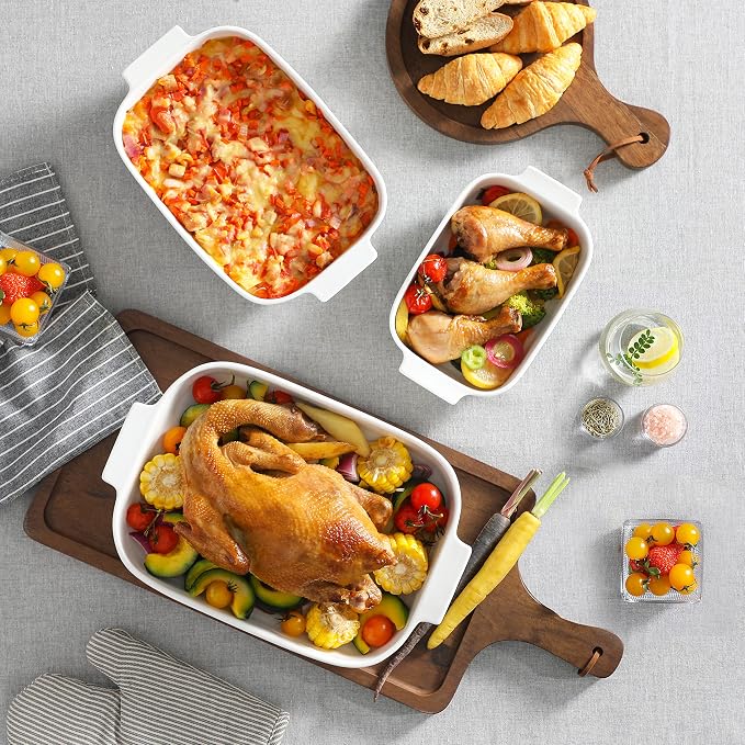 MALACASA Casserole Dishes for Oven, Ceramic Baking Dishes Set of 3, Rectangular - Image 5