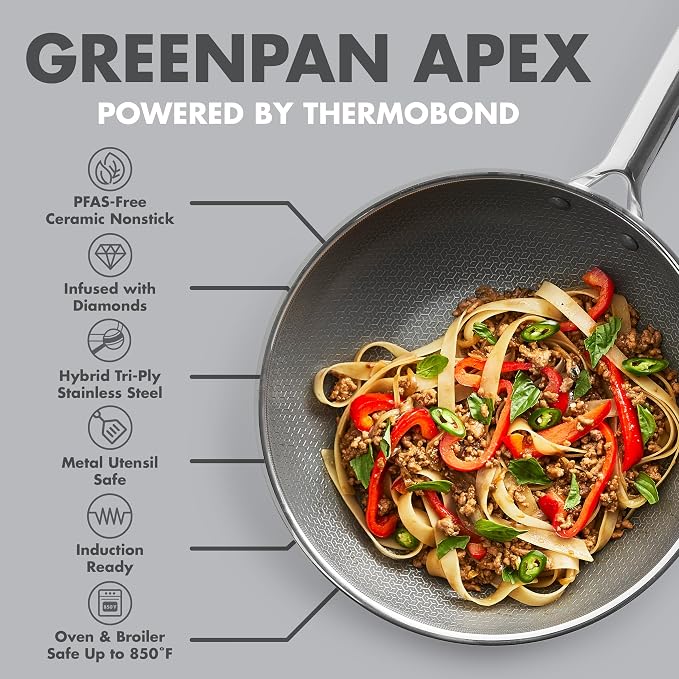 GreenPan Hybrid 11” Nonstick Stainless Steel Wok Pan, APEX Tri-Ply Thermobond - Image 4