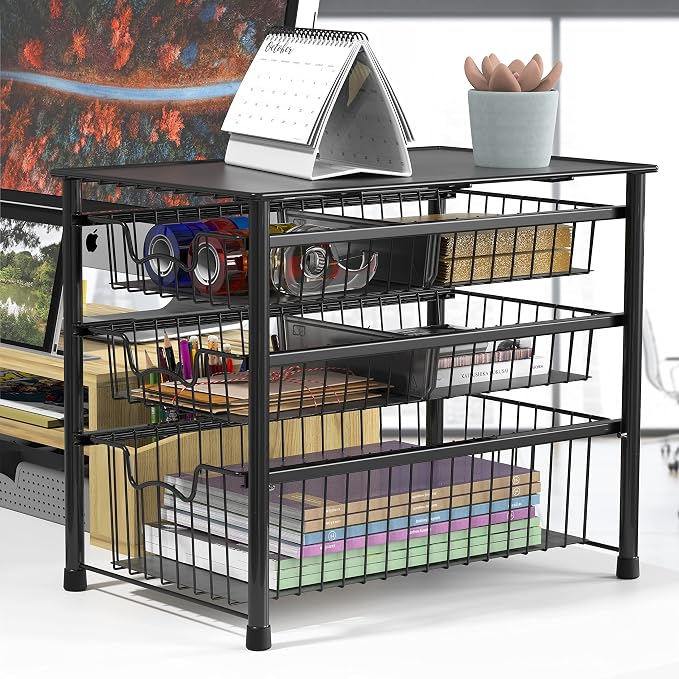 Simple Houseware Stackable 3 Tier Sliding Basket Organizer Drawer - Image 5