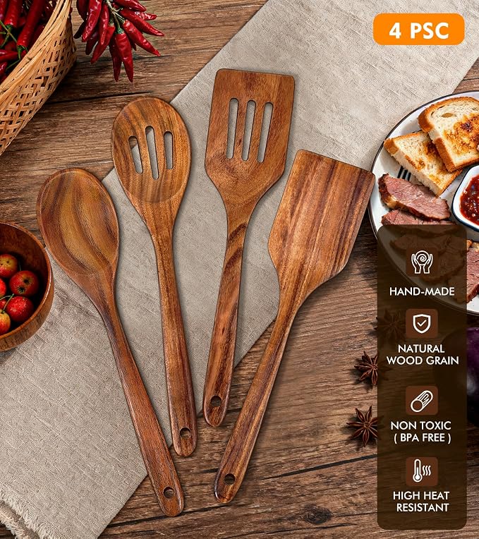 4Pcs Wooden Spatula for Cooking, Acacia Wooden Spatula for Kitchen Use - Image 5