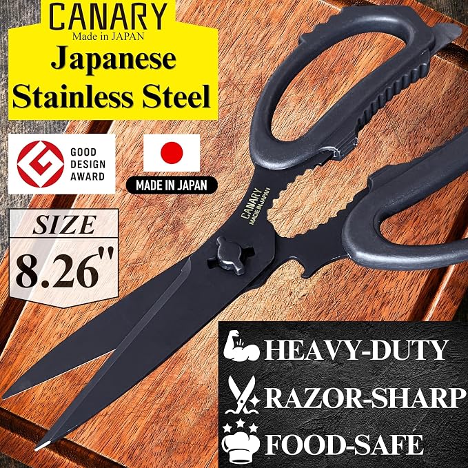 CANARY Japanese Kitchen Scissors All Purpose Heavy Duty 8.2" Matte Black - Image 2