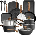 DishDelight 17 Piece Pots and Pans Set Non Stick, Nonstick Induction Granite by DishDelight