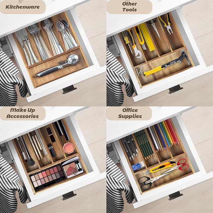 KITEISCAT Acacia Wood Silverware Organizer, Kitchen Utensil Drawer Organizer - Image 7