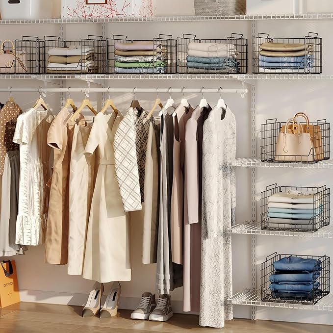 Jakyitvi 5-Tier Stackable Closet Organizer Shelf – Foldable Metal Storage Bins - Image 6