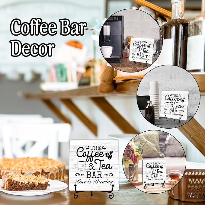 Coffee Bar Sign, Love is Brewing Farmhouse Tabletop Decor, Coffee and Tea Lover - Image 3