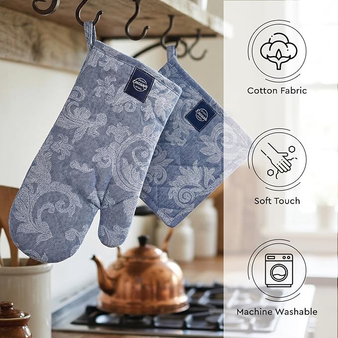Encasa XO Heat Resistant 100% Cotton Oven Glove & Potholder Set - Image 3