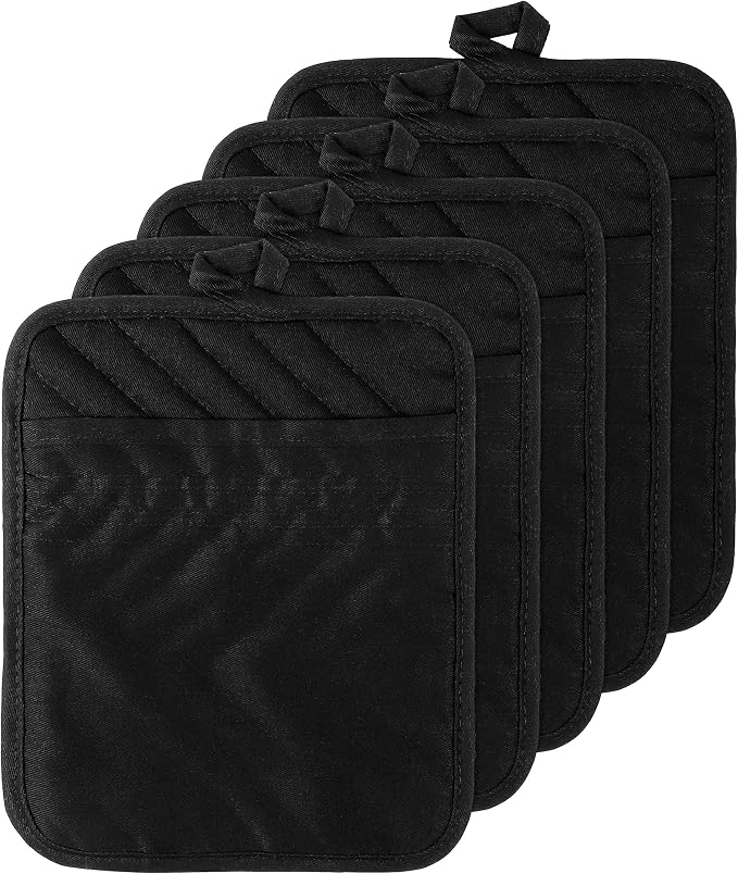 GROBRO7 5Pack Cotton Pocket Pot Holder Set Kitchen Heat Resistant Potholder by GROBRO7