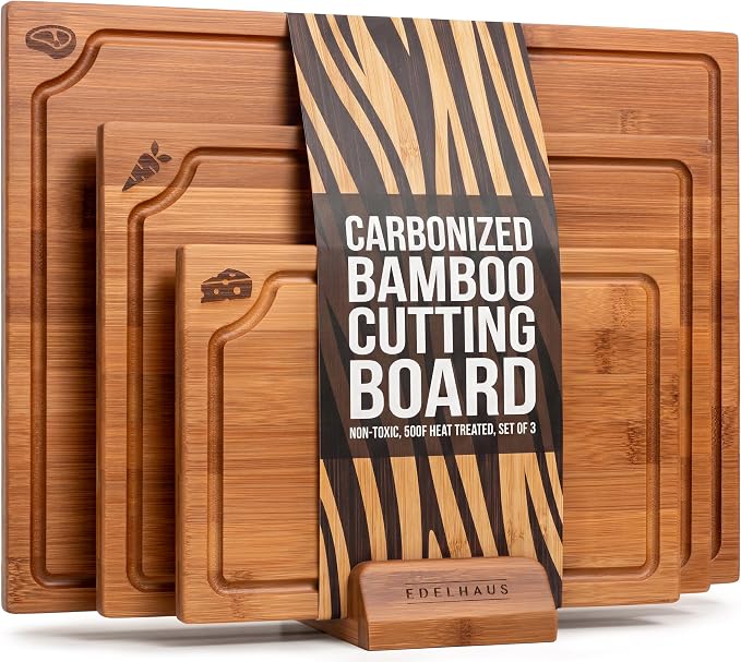 EDELHAUS Carbonized Bamboo Cutting Boards – Cutting Board Set of 3 Heat Treated by EDELHAUS
