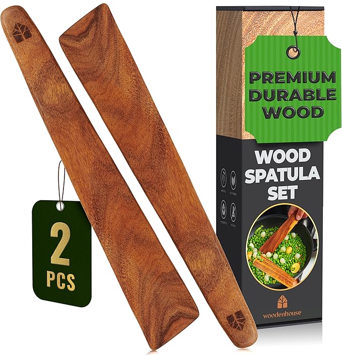 Wooden Spatula for Cooking Set of 2-12 Inch Teak Spatula for Non Stick Frying by Woodenhouse