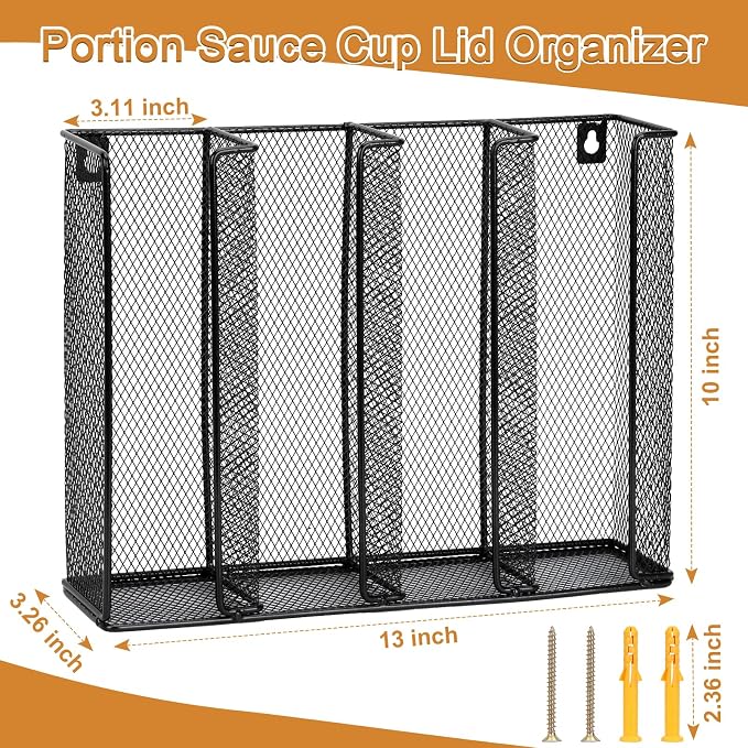 Wall Mount Portion Sauce Cup Lid Organizer 4 Compartments Iron Sauce Cup - Image 2