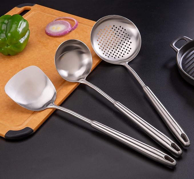 Wok spatula and ladle, Skimmer Ladle Tool Set, Chinese Wok Utensil Set - Image 3