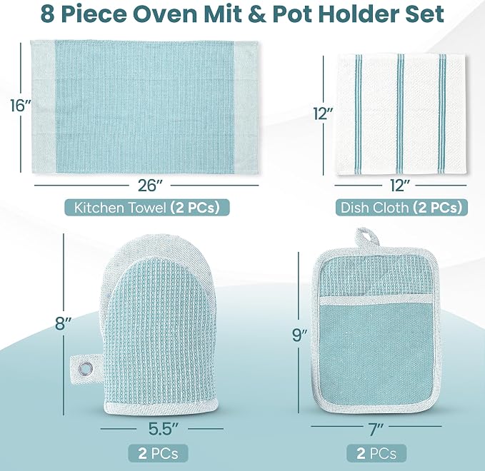 Casa Platino Oven Mitts and Pot Holders Sets, 8-Piece – 500°F Heat Resistant - Image 2
