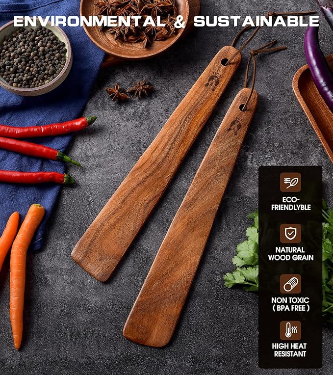 12 inch Teak Wooden Spatula for Cooking, Small Wood Flipper, Egg Scraper - Image 2