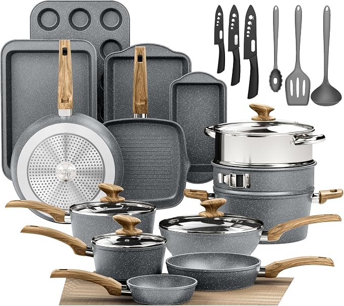 DishDelight Induction Pots and Pans Set Non Stick, 30 Piece Nonstick Kitchen by DishDelight