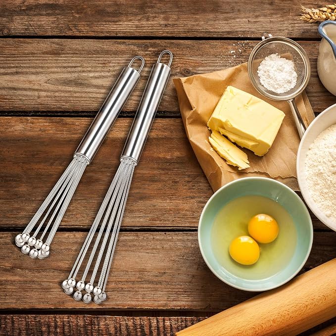 Patelai 2 Pieces Stainless Steel Ball Whisk Wire Egg Whisk Set Kitchen - Image 5