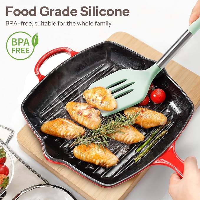 NCUE Silicone Cooking Utensils Set, Food Grade Silicone and Stainless Steel - Image 3