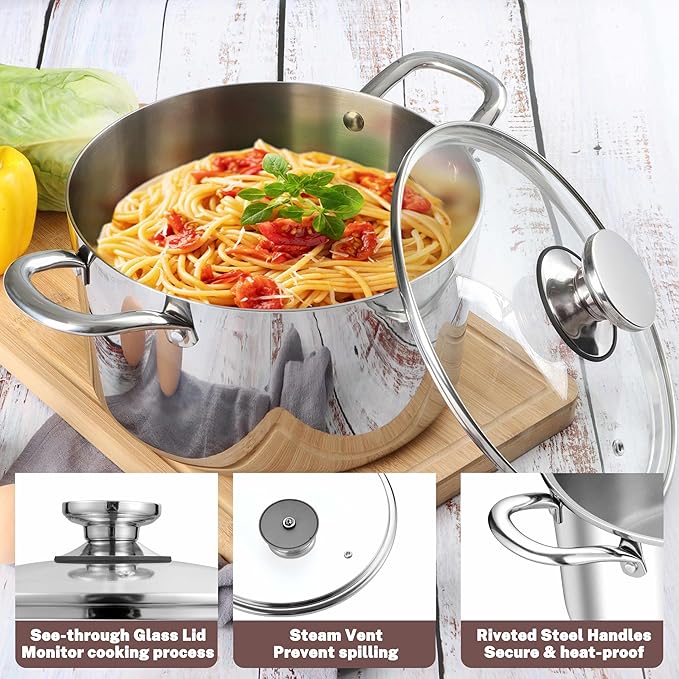 Herogo 7.3 Quart Stock Pot, 18/10 Stainless Steel Cooking Pot - Image 4