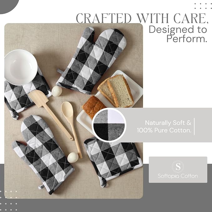 Oven Mitt & Pot Holder Buffalo Plaid Check 100% Cotton Heat Resistant Oven - Image 2