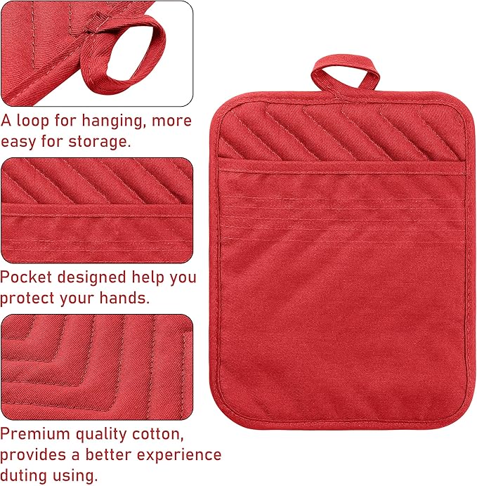 GROBRO7 5Pack Pocket Pot Holders Cotton Heat Resistant Potholder Multipurpose - Image 3
