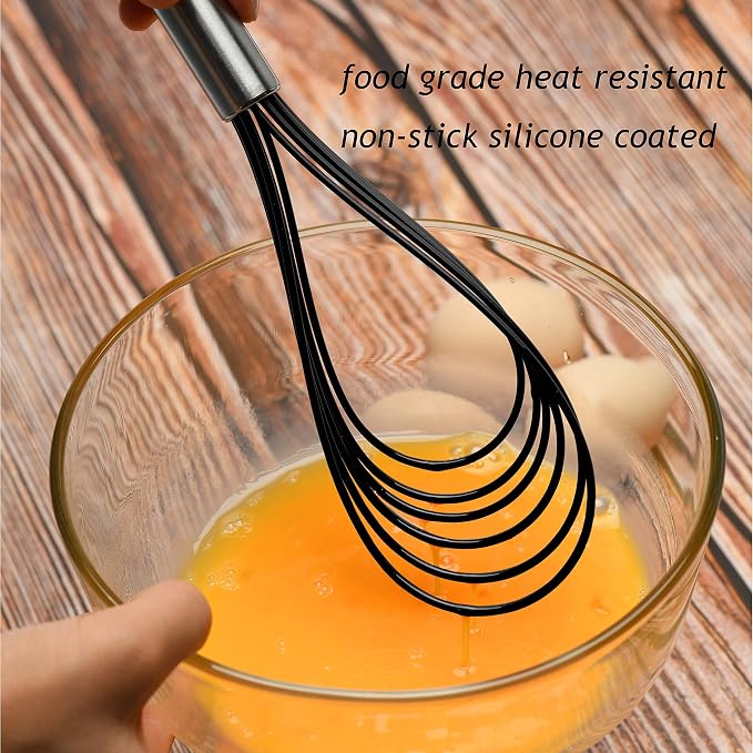 Flat Whisk Set, Stainless Steel 3 Pack 10''+11''+12'' Premium Sturdy-6 Silicone - Image 3