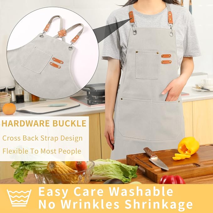 Tosewever Canvas Cross Back Chef Cotton Aprons - Image 5