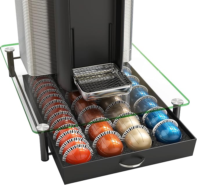 DecoBrothers Crystal Tempered Glass Vertuo Pod Holder Drawer, 28 Large or 56 by DecoBrothers