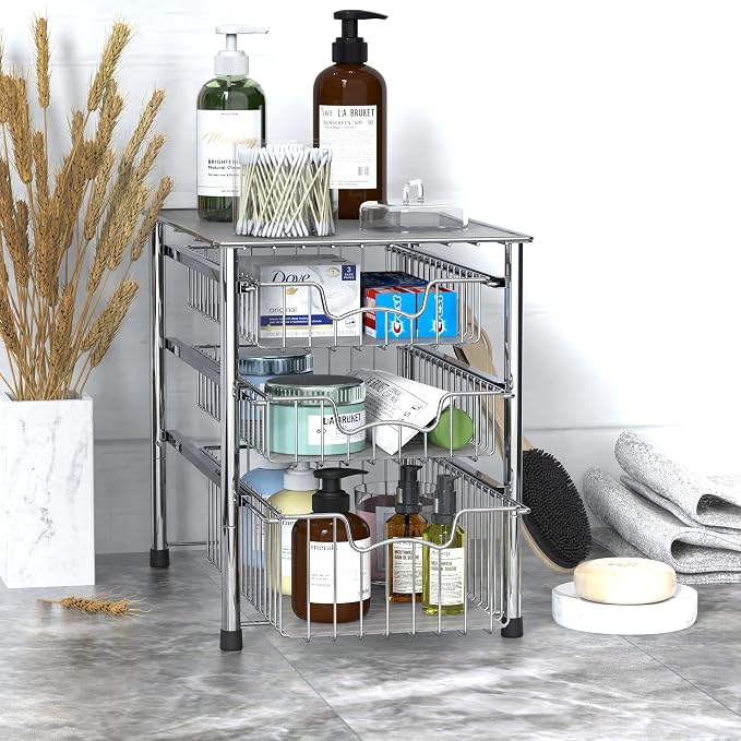 Simple Houseware Stackable 3 Tier Sliding Basket Organizer Drawer - Image 6