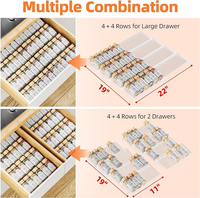 MUDEELA Clear Spice Drawer Organizer, 4 Tier- 2 Set Spice Rack - Image 8