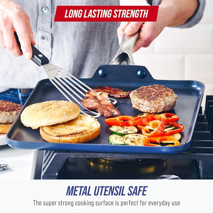Blue Diamond 11" Nonstick Square Griddle Pan, Non Toxic PFAS-Free Diamond - Image 5
