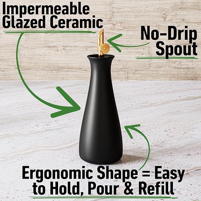 HB Design Co. Ceramic Olive Oil Dispenser - 530 ML Capacity Matte White Ceramic - Image 2