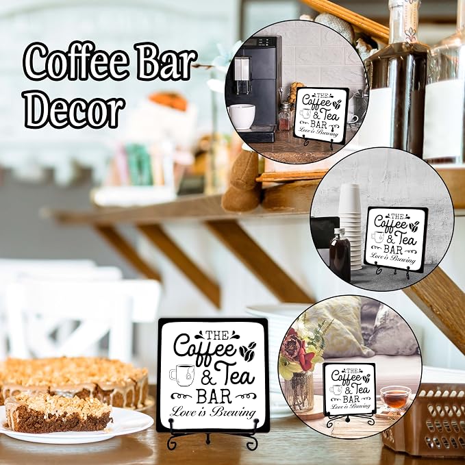 Coffee Bar Sign, Love is Brewing Farmhouse Tabletop Decor, Coffee and Tea Lover - Image 3