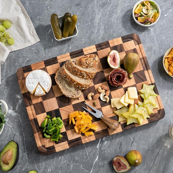 Checkered Cutting Boards for Kitchen, Acacia Wooden Chopping Board - Image 5