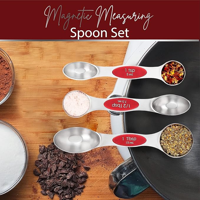 Magnetic Measuring Spoons Set of 9 Stainless Steel Dual-Sided Stackable - Image 8